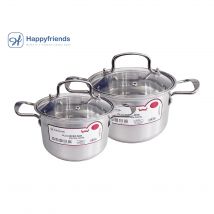 HAPPY FRIENDS Sets de 2 Ollas de Acero inoxidable Antiadherente para inducción Ø16/18/20/22/24 CM.