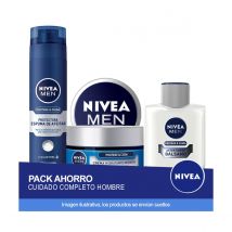 NIVEA MEN PACK Ahorro: Protege & Cuida Espuma de Afeitar Protectora 200ml +Protege & Cuida Crema Hidratante Intensiva +Protege & Cuida Bálsamo After Shave Hidratante + NIVEA MEN CREME