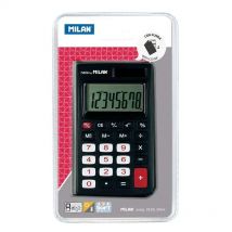 Calculadora de bolsillo Milan 8 dígitos - 3 teclas de memoria y raíz cuadrada - apagado automático - incluye funda - color negro