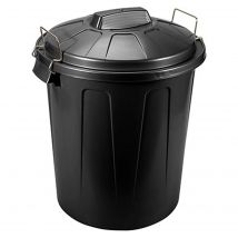 Tradineur - Cubo de basura con tapa y asas metálicas, contenedor de residuos de plástico, papelera, reciclaje, industrial, fabricado en España (Negro, 51 litros)