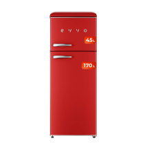EVVO Frigorífico 2 puertas F45 Retro, refrigerador 170 litros, congelador 45 litros, cajón Crisper Zone, varios colores