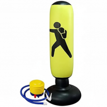 JOWY Saco de Boxeo Inflable. Saco de Boxeo de pie para Niños con hinchador Incluido. Base de Relleno con Agua o Arena, sujeción. 160cm Alto. (Amarillo)