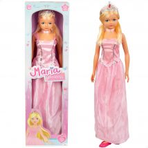 COLORBABY - Muñeca princesa María 105 cm, tamaño grande, articulada, con vestido elegante y corona, juguete para niñas 3 años, ideal para peinar y vestir, peina su pelo