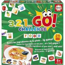 Educa - 3,2,1… GO Challenge Food ¿Quieres Matar el gusanillo? ¡Encuentra Todos los Ingredientes de tu Plato y serás el Chef Ganador! 24 Platos y +70 Ingredientes, de 2 a 5 Jugadores, +6 años (19392)