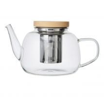 La Cafetière Tetera Rialto de vidrio con filtro y elegante tapa de madera, tetera de vidrio borosilicato con capacidad para 4 tazas, boquilla antigoteo, 1,2 l