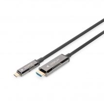 DIGITUS Cable adaptador de fibra USB-C a HDMI AOC - HDMI 2.0 - Displayport 1.2 - 4k/60Hz - DP Alt-Mode - Plug&Play - 20m - negro