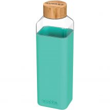 Quokka Storm - Teal 700 ML | Botella De Agua Cuadrada De Cristal Sin BPA |Botella De Agua Reutilizable De Vidrio De Borosilicato Con Funda De Silicona Y Tapón De Bambú