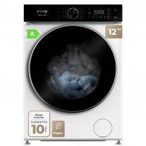 EVVO Lavadora 12 kg carga frontal Nature R12, 1400 rpm, Clase  A, Motor Inverter , 13 programas, Modo nocturno, Blanco e inox