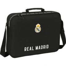 Safta - Cartera Extraescolares Real Madrid - Bandolera Ajustable, Asa de Mano, Doble Tirador en Cremallera, Fondo Interior Semirrígido Extraíble