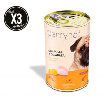 Dibaq Perrynat, comida húmeda para perros, pollo, cerdo y calabaza, pack 3 latas x 800 gr