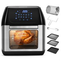 Aigostar Freidora de Aire 12L con Sistema Giratorio, Horno de Aire 1500W con 9 Programas y Pantalla LED Táctil | Air Fryer de Acero Inoxidable con Ventana de Visualización, Incluye Accesorios y