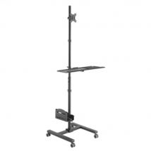 Soporte de suelo con ruedas equipado con VESA hasta 32 pulgadas máx. 8 kg + soporte para teclado máx. 2 kg