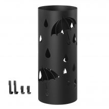 SONGMICS Portaombrelli, rotondo, in metallo, con 4 ganci, vassoio raccogligocce rimovibile, 17 x 41 cm (Diametro x Altezza), per ingresso, corridoio, nero