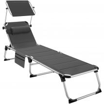 Tectake - Tumbona Lorella acolchada y plegable  Cómoda tumbona con techo solar y ajustable sin escalonamientos  Con cubierta de fibra sintética transpirable, resistente y con cojín desmontable para la