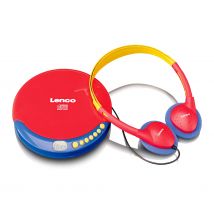 Lenco CD-021 - Reproductor de CD portátil para niños - Discman - Auriculares con limitación de Volumen - Lee CD-R/RW - Batería integrada - con Cable de Carga - Rojo/Azul