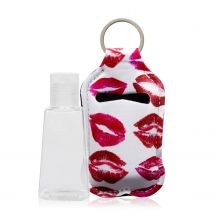 DAM.Llavero botella higienizante de manos alcohol rellenable 30ml tejido diseño. 5x3x10cm