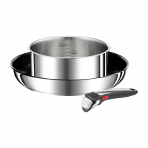 Tefal Ingenio Preference On, Sartén 26 cm + Cazo 18 cm + Mango extraíble, Acero inoxidable 18/10, Revestimiento antiadherente, Apilable, Inducción, L9748802