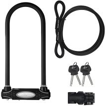 Candado U con Cable Master Lock 8285EURDPRO - Llave - Soporte de Transporte - Antirrobo Certificado - Ideal para Bicicleta Electrica o Montaña - Bügelschloss/8285lw - Schwarz - FA003550185 - Negro -