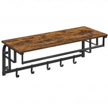 VASAGLE Perchero de Pared Vintage con Ganchos, Estante de Pared, Estante de Almacenamiento, Estante de Pared con Barra Colgante, 5 Ganchos, para Entrada, Dormitorio, Marrón Rústico y Negro/Greige y