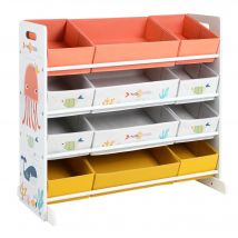 SONGMICS Estantería de Juguetes, Organizador Infantil con 12 Cajas de Tela No Tejida, para Libros, Estantería para Niños, para Sala de Juegos, Multiusos, Blanco