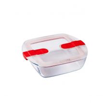 Pyrex Recipiente Hermético Cuadrado 21x17x6cm 1L. Tapa Hermética 100%. Fabricado en Francia. Resistente a Rayaduras. Apto Microondas. Almacenamiento de Alimentos