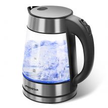AIGOSTAR Hervidor de Agua Eléctrico de Vidrio Borosilicato, Filtro Extraíble, Hervidora de Cristal Acero Inoxidable con Iluminación LED ( 2200 W, 1.7 litros)