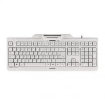 Cherry KC 1000 SC, Teclado de seguridad con cable y lector de tarjetas integrado, distribución suiza (QWERTZ), Plug & Play (USB-A), diseño plano, blanco-gris