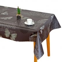 Mantel antimanchas impermeable de hule Hulehule Tex, estampado mariposas y letras sobre fondo gris oscuro - BOLBORETA