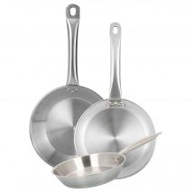 Wellhome Sartenes de Acero Inoxidable 20 a 34 cm, Aptas para Inducción, Sin Antiadherente, Ecológicas y Saludables, Ideales para Cocinas Sostenibles en color gris cromado