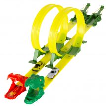Pista de coches doble looping lanzador Teamsterz, 2 lanzadores, juegos de coches, coches de carreras, dinosaurios de juguete, juguetes para niños pequeños, recomendado + 3 años