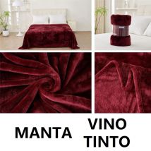 Manta sedalina extra suave,color VINO TINTO liso,medidas160x220cm para cama de 90cm/105cm, medidas 220x240cm para cama de 135cm/150cm,100% Poliéster,cm,fespu