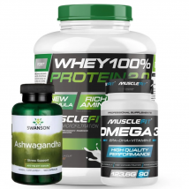 Pack Mente y cuerpo saludable│Ashwagandha 100caps + Whey Protein 2kg + Omega 3 90caps │ Musclefit + ALLNUTRITION - MUSCLECULT