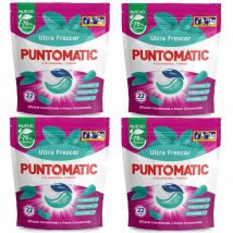 PUNTOMATIC 22 Cápsulas Tricámara Ultra Frescor, Pack Ahorro 4x22 Total 88 Lavados, Detergente Lavadora, Para Ropa Blanca y De Color, Quitamanchas