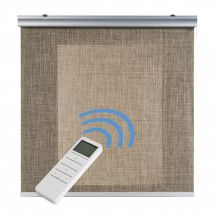 STORESDECO Estores Enrollables Screen Motorizados Automáticos con Mando, Tejido Técnico 100% Poliéster, con Acabados Elegantes en Aluminio, Estor Enrollable Translúcido para Protección Solar