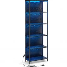 VASAGLE Estantería de 6 Niveles con Luz LED, Librería con Luces Ajustables, Marco de Acero, 30,3 x 60 x 178,6 cm, para Sala de Estar, Dormitorio, Oficina, Negro Ébano