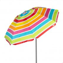 Aktive - Sombrilla playa a rayas multicolor, protección UV50, mástil acero inclinable y regulable en altura, tejido poliéster Oxford, 8 varillas, incluye funda transporte con asa, sombrillas de playa