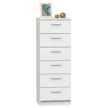 Sinfonier Con 6 Cajones en Melamina Color Blanco Mate 40x40x110 cm Para Dormitorios Grandes y Juveniles