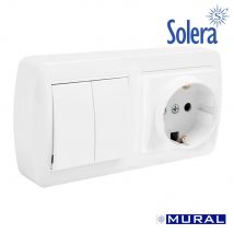 Base schuko bipolar con t/tl, doble conmutador y con obturador 148x72x42mm s. mural solera mur36u