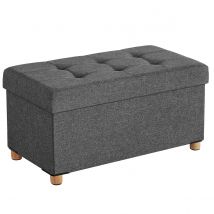 SONGMICS Puff Almancenaje, Banco Almacenaje, Taburete con ReposapiÉs, Plagable, Banco con Almacenamiento, 38 x 76 x 40, para Sala de Estar, Dormitorio, Gris Oscuro/Azul Vaquero Claro/Gris Claro/Negro