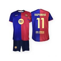 Conjunto Camiseta y Pantalones Cortos de Fútbol Rojos y Azules con dorsal Raphinha, Talla Niños