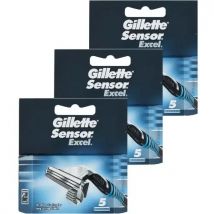 Gillette Sensor Excel Recambio De Máquinilla De Afeitar, cuchillas de afeitar, Pack de 15 recambios (3x5u)