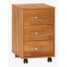 Jysk Cajonera HAGE 3 cajones Acabado Elegante MDF con Chapa de Roble 60cm Alto x 40 ancho x 45 Fondo Producto de Alta Calidad y Finos Acabados Color Marrón Claro con tres Tiradores Plateados