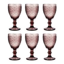 BIDASOA ROSE MOON Set 6 Copas Vidrio 35CL Rosa Con Relieve Facil de Limpiar Ecológico