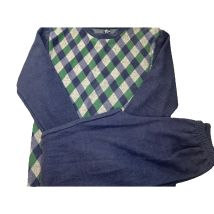 Muslher - Pijama de hombre en punto Milano con diseño geométrico azul y verde - 245636