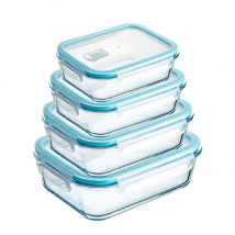 Set de 3 y 4 Recipientes Herméticos de Vidrio Borosilicato - Fiambreras Rectangulares 375cc a 1500cc - Válvula para Microondas - Apto Horno, Microondas, Lavavajillas y Congelador - Resistente a Altas