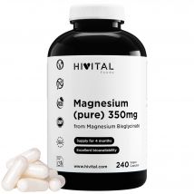 Magnesio puro 350 mg procedente de Bisglicinato de Magnesio. 240 cápsulas veganas para 4 meses de tratamiento. Fabricado en España por HIVITAL
