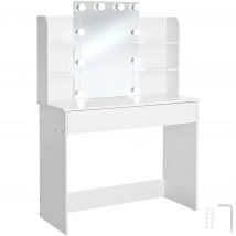 Tectake - Tocador LUISE espejo estilo Hollywood, con cajón y 4 estantes, Tocador moderno con gran espejo estilo Hollywood, Tira de luz LED con 10 bombillas, fijación por ventosas o adhesivos,