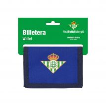 Billetera azul Real Betis Balompié  SAFTA - Cartera de bolsillo oficial del equipo, color azul con rayas verdiblancas, cierre de velcro, varios compartimentos para billetes y monedas // Ref: 812266036