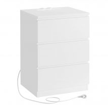 VASAGLE Mesitas de Noche con Estación de Carga, Juego de 1/2, Mesas Auxiliares con 3 Cajones, 2 Tomas CA, 2 Puertos USB, para Salón, Dormitorio, Estudio, Moderno, Blanco Nube
