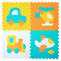 COLORBABY Alfombra puzzle para bebés con diseño de vehículos (Helicóptero, tren, coche y avioneta), Compuesta de 4 piezas, Mide 118x118 cm, Fabricada con materiales seguros y duraderos, Alfombrilla de